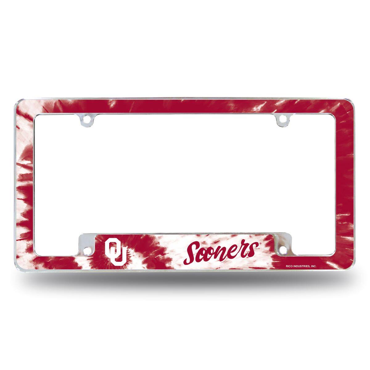 Oklahoma Sooners Chrome Metal License Plate Frame with Bold Tie Dye Design
