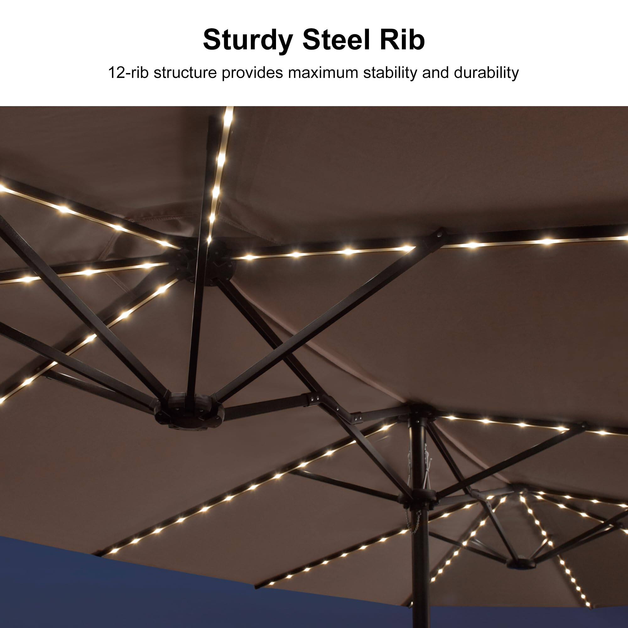 Sturdy Steel Rib  
12-rib structure provides maximum stability and durability