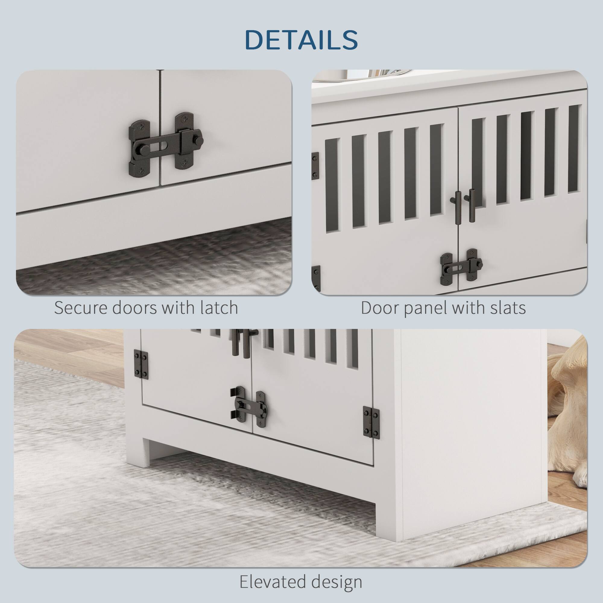 DETAILS

- Secure doors with latch
- Door panel with slats
- Elevated design