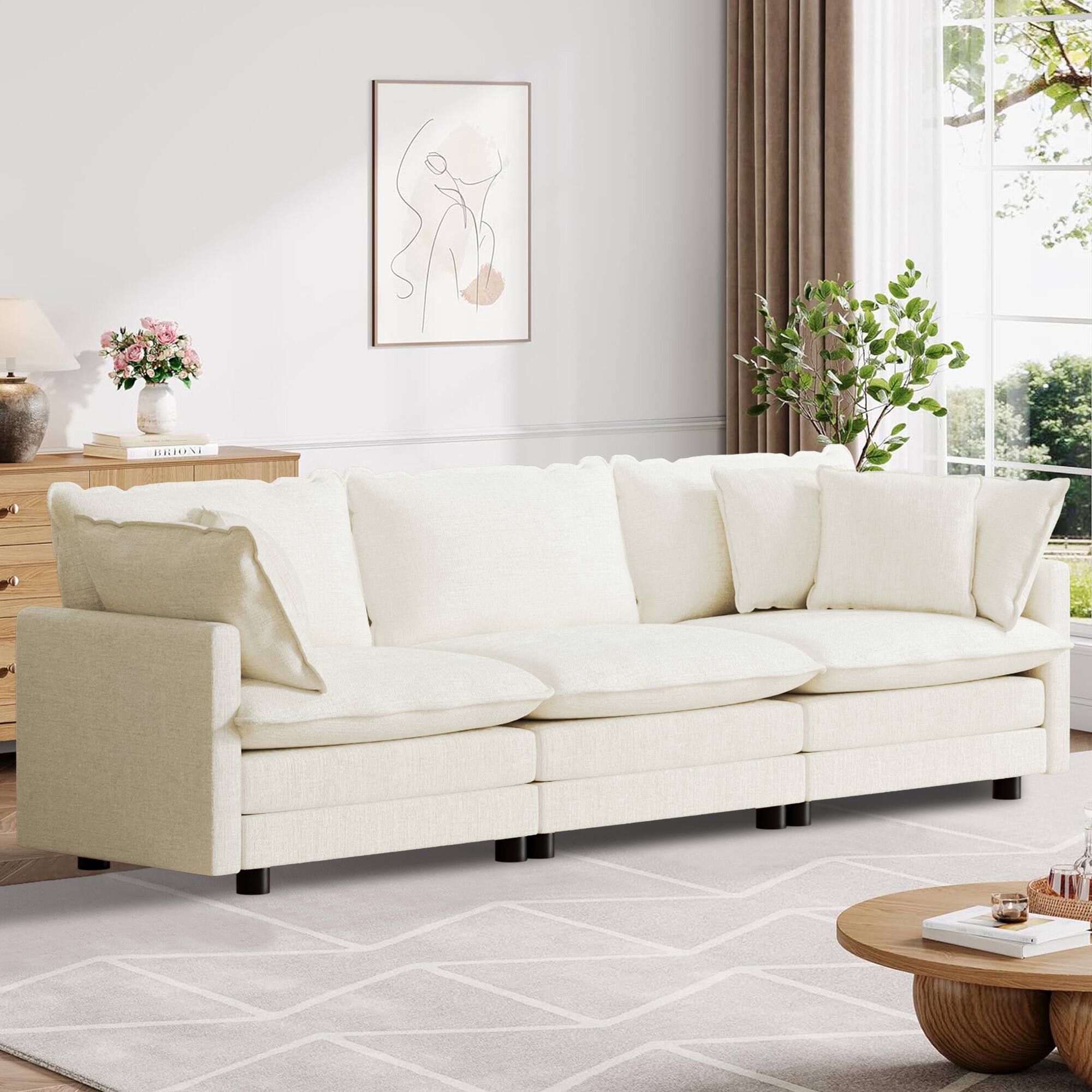Alt View 6. KERDOM - Furniture 3 Seat Sofa for Living Room, Convertible Chenille Sectional Sofa Couch for Apartment Studio, Free Pillows - Beige.