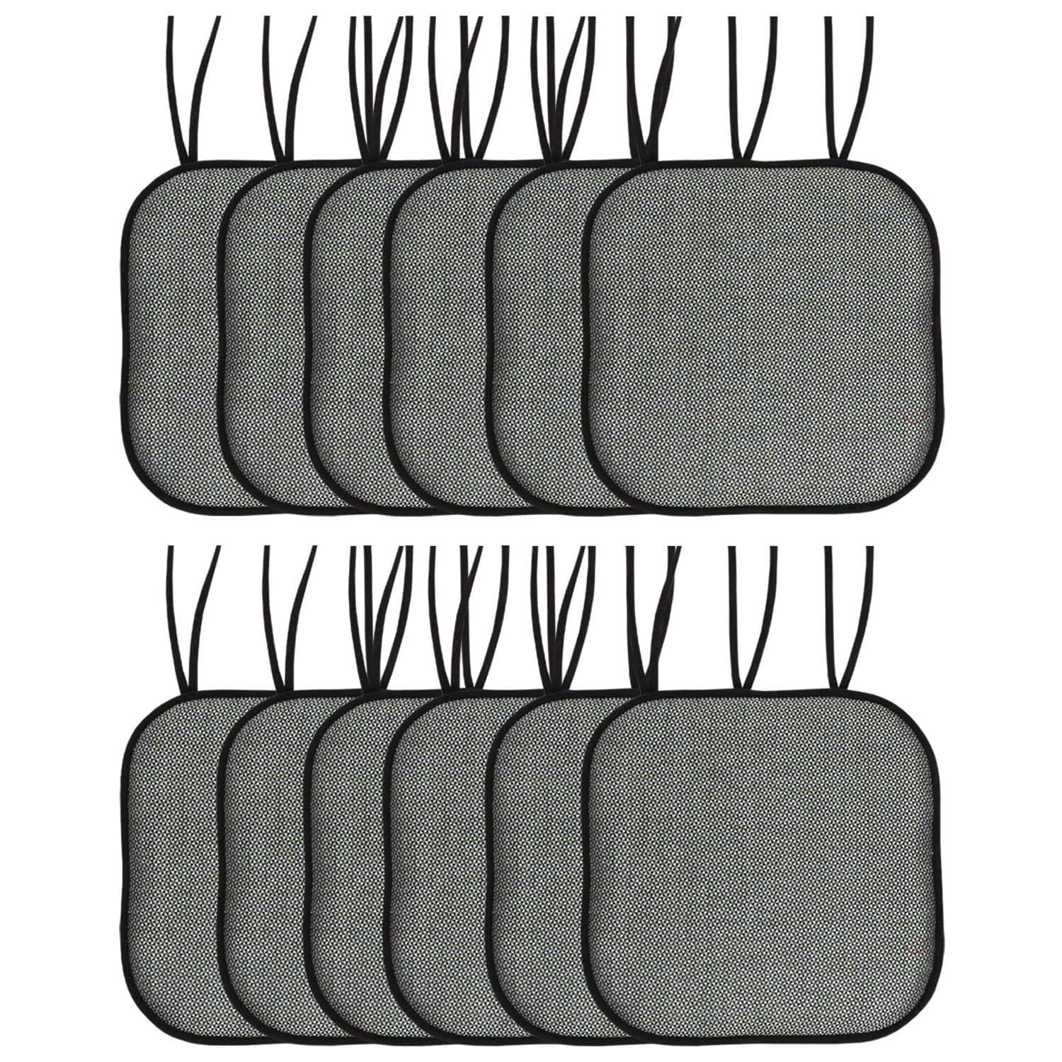 Sweet Home Collection - Cameron Memory Foam No Slip Back 16" x 16" Chair Pad Cushion with Ties, 12-Pack - Black/Sage/Blue
