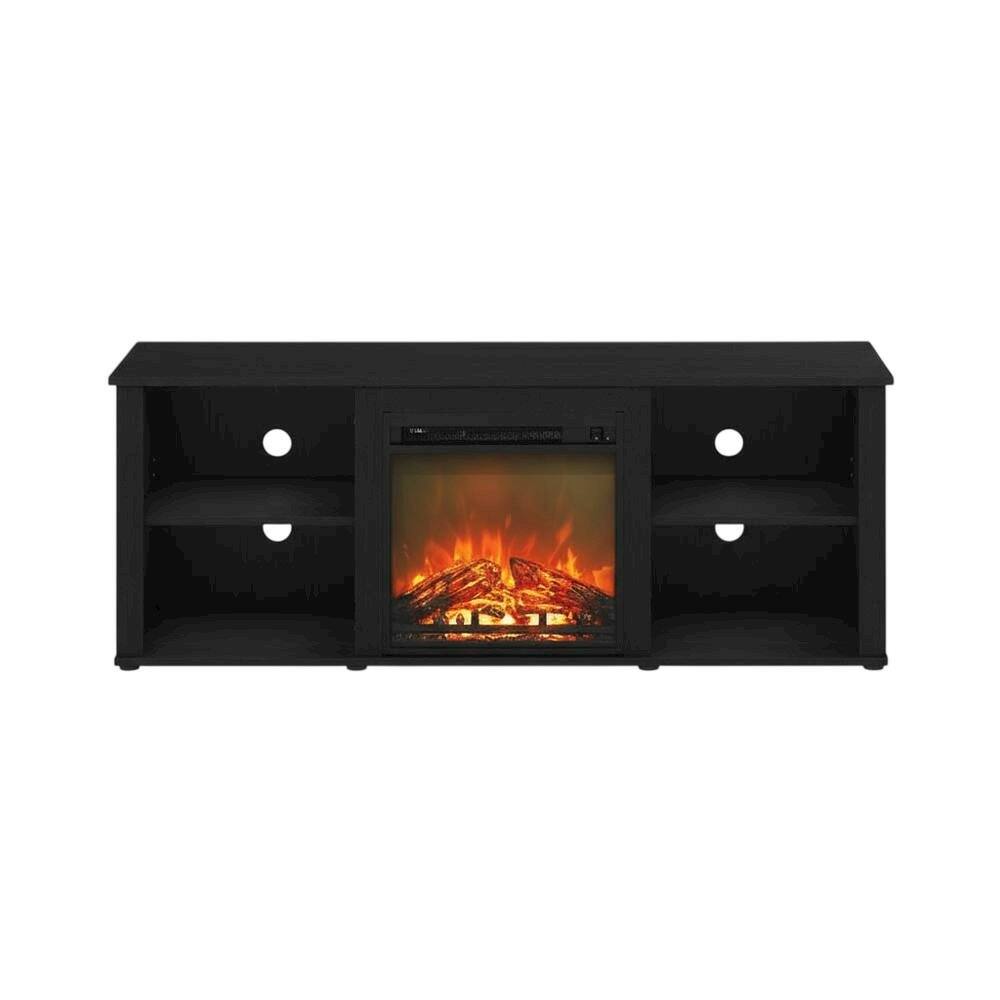 Alt View 3. FurniFact - Wood TV stand, fireplace, Americano finish, modern design, multi-functional - Black.