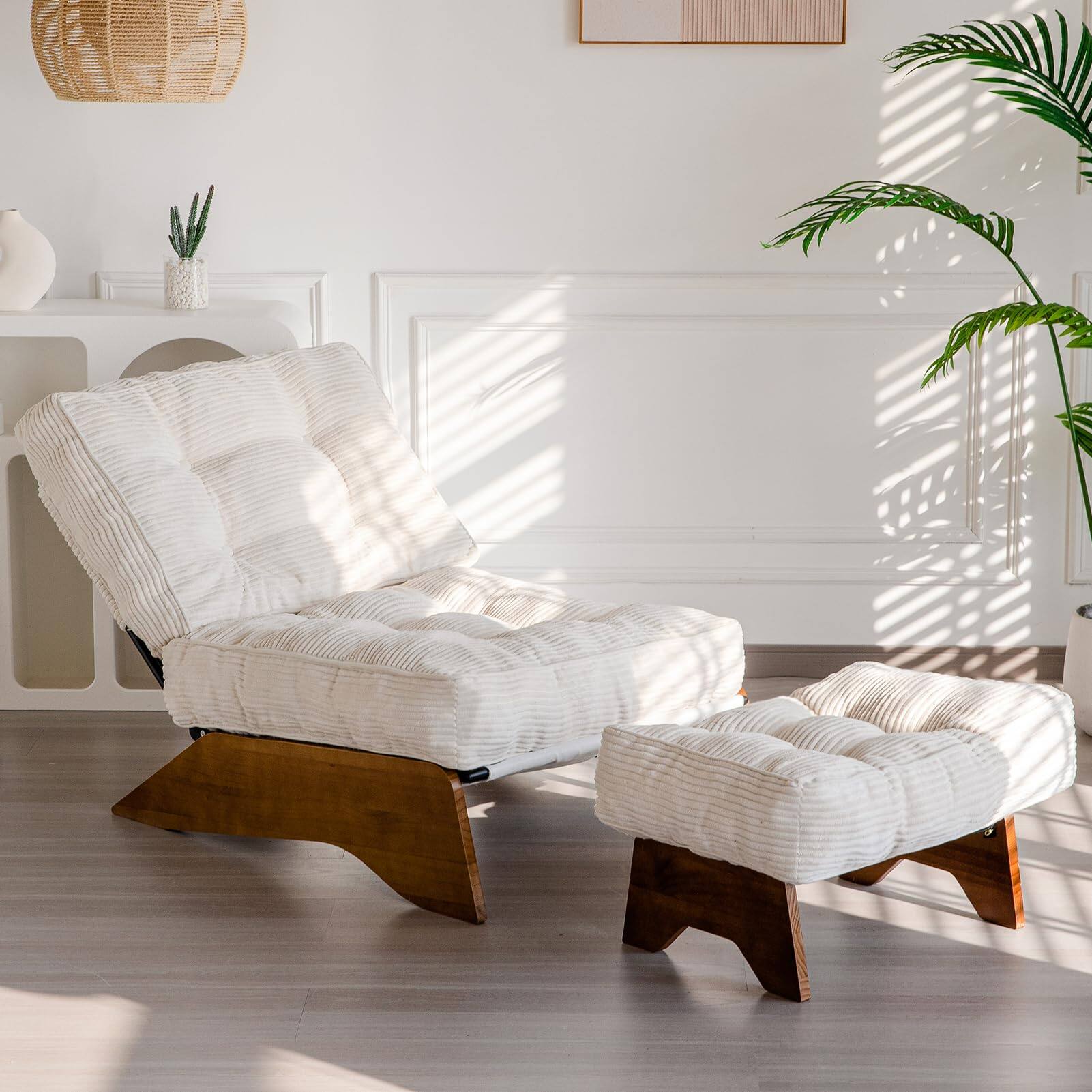 Front. Fabibe - Accent Chair with Ottoman Adjustable Backrest, Tufted Living Room Chair Upholstered Lounge Chair with Footrest Set,... - Corded-beige Large.