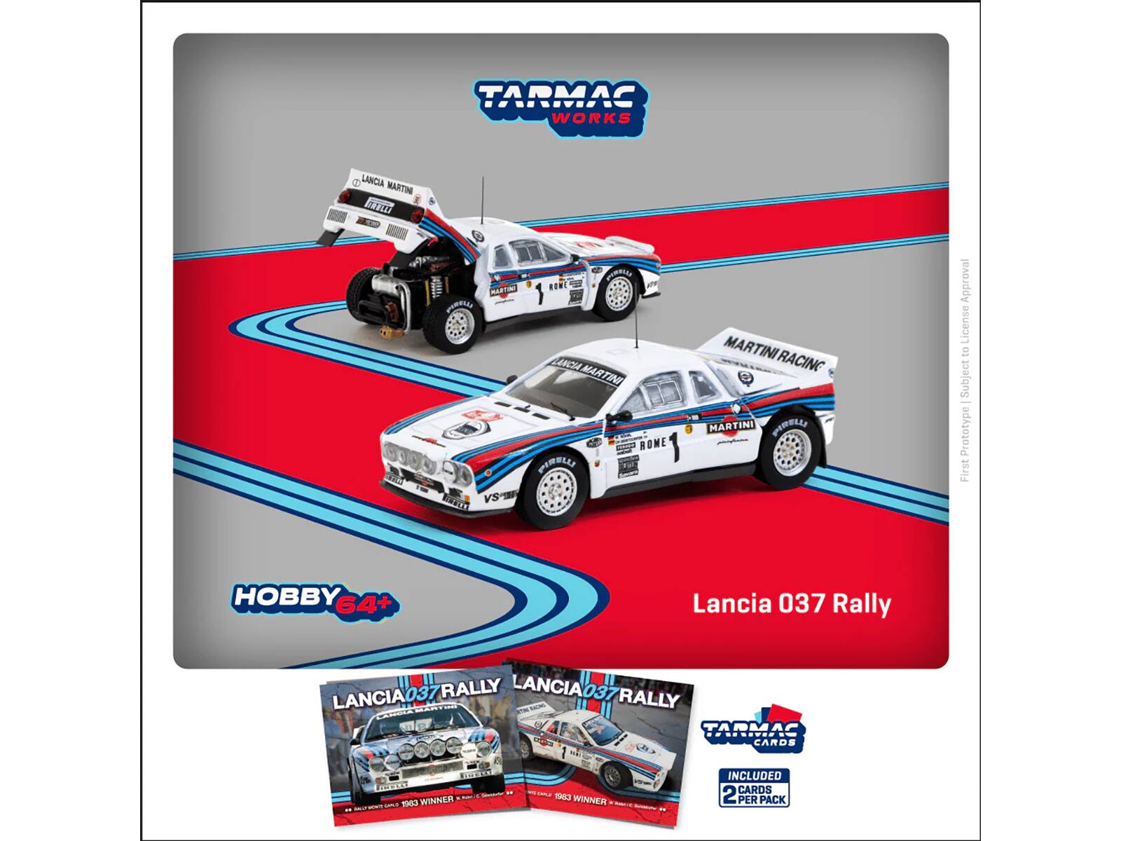 Tarmac Works  
Lancia Martini  
0X7L  
Mirrie  
Ron  
MTRAR  
1  
Parble  
Lancia Martini  
Rome  
1  
Si0.A  
ada  
Parblls  
BNse  
VS'B  
Martini Racing  
Martini Farble  
Approval License to Subject  
I Prototype  
First  
Hobby 64+  
Lancia 037 Rally  
Lancia 037 Rally  
Lancia 037 Rally  
Tarmac  
Cards  
1963 Winner  
1963 Winner  
Included Cards  
2 Per Pack  

Lancia 037 Rally  
Hobby 64+  
Lancia 037 Rally  
Lancia 037 Rally  
1963 Winner  
1963 Winner  
Included Cards  
2 Per Pack