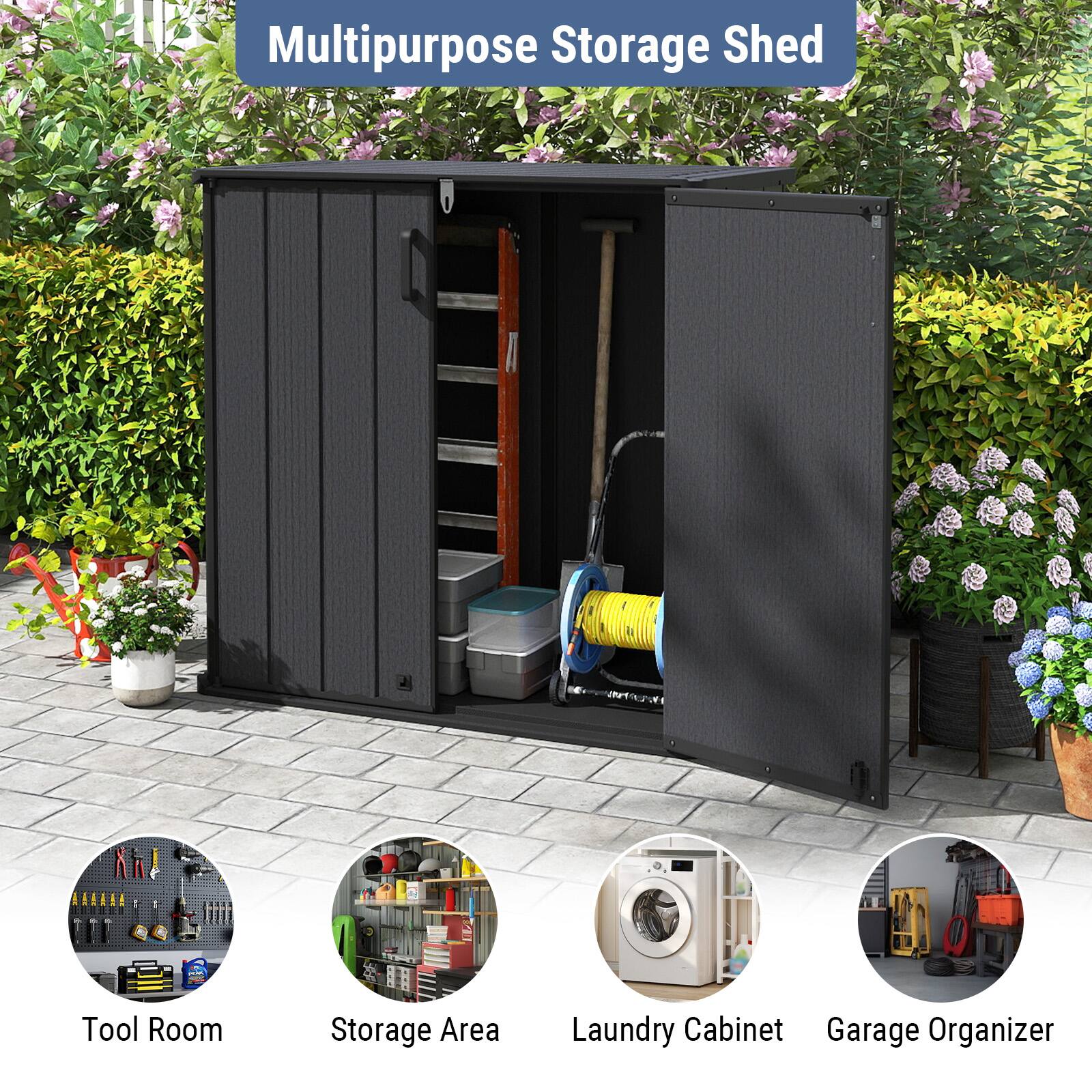 Multipurpose Storage Shed

- Tool Room
- Storage Area
- Laundry Cabinet
- Garage Organizer