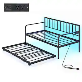 Costway - Twin Daybed Adjustable Sofa Bed Frame with Charging Station & LED Lights - Gray