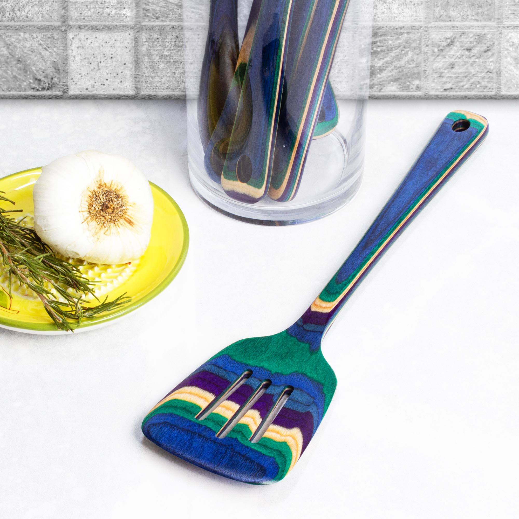Alt View 1. Baltique - Mumbai Collection 7 Piece Cooking Utensil Set, Safe for Nonstick - Purple, Green, Blue.