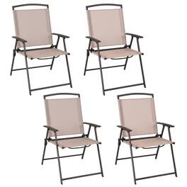 Costway - 4 pcs Patio Folding Sling Dining Chairs Armrests Steel Frame Outdoor - Beige