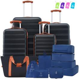 BreeBe - Hardshell Luggage Sets 4 pcs + Bag Spinner Suitcase with TSA Lock Lightweight-16'+20'+24'+28' Luggages - Black+Brown