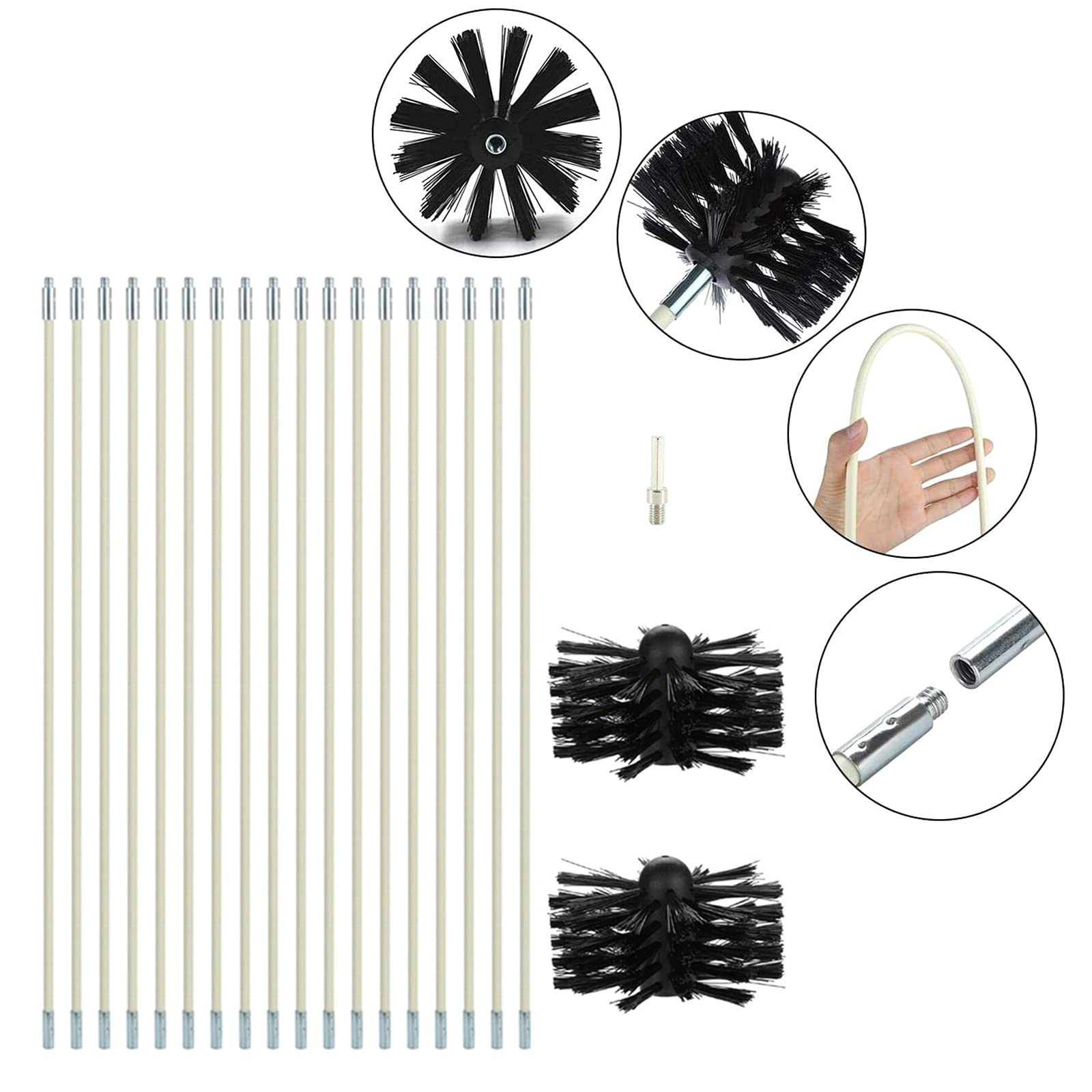 Alt View 5. JETRANSPORT - 25 Feet Stove Pipe Clean Brush Extension Rods Flexible Fireplace Chimney Rod Rotary Air Duct Dryer Vent - 18 Rods / 25 Feet Length.