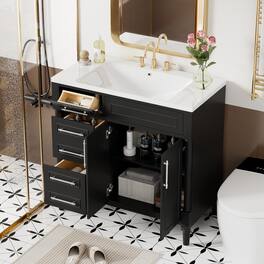 Tiramisubest - 36" Bathroom Vanity with Top Resin Sink, Bathroom Storage Cabinet with 2 Drawers and a Tip-out Drawer, Adjustable Shelf - Black