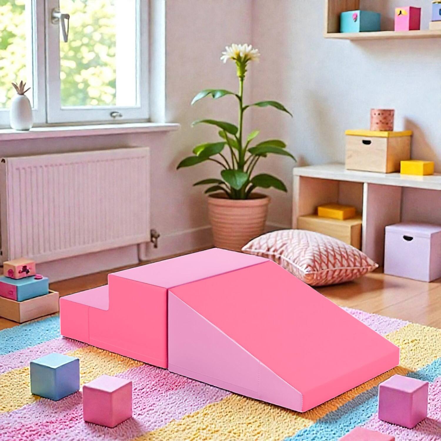 BreeBe - 2-Piece Infant and Toddler Foam Play Set with Step and Slide Climber - Pink price history on PriceWatchPro
