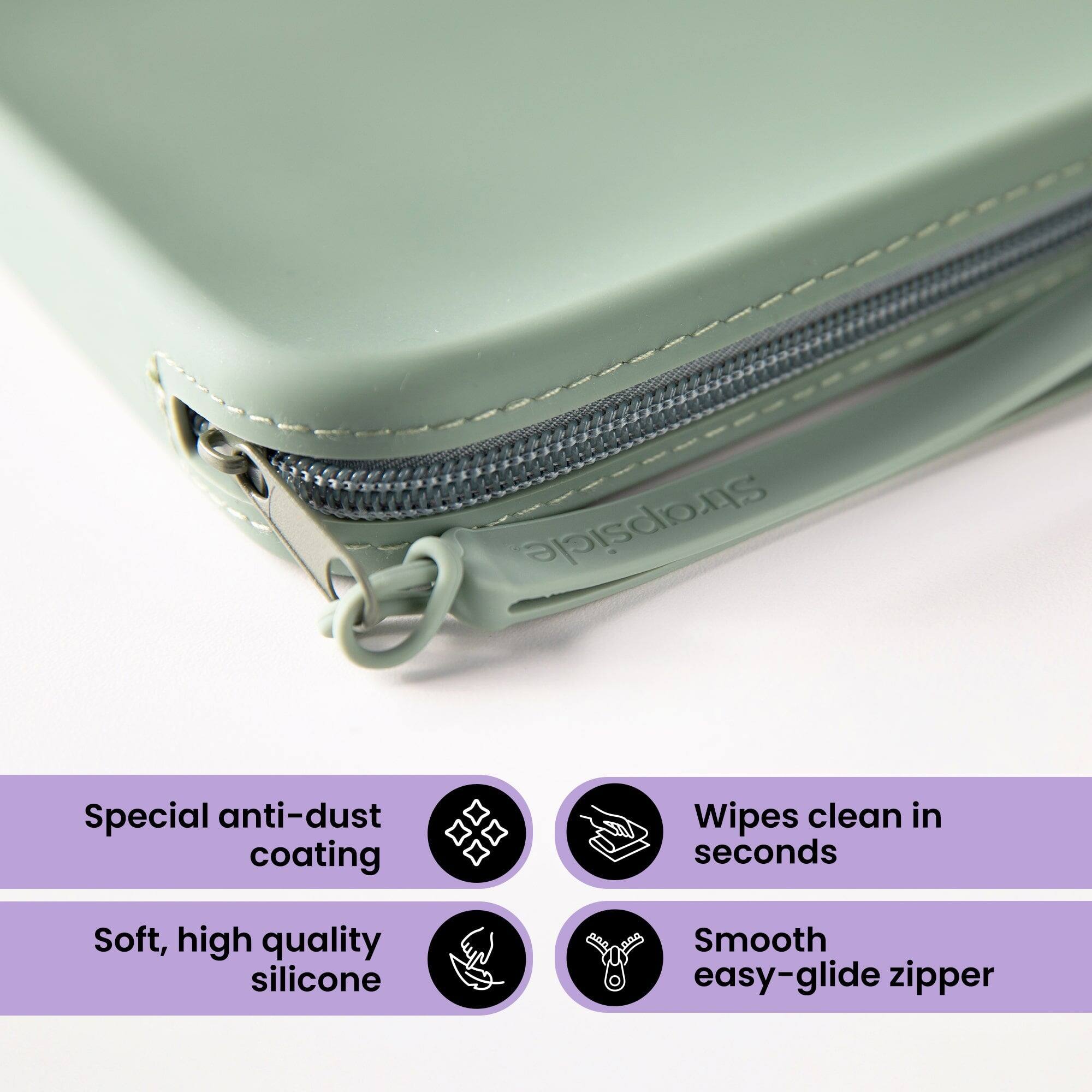 - Special anti-dust coating
- Wipes clean in seconds
- Soft, high quality silicone
- Smooth easy-glide zipper