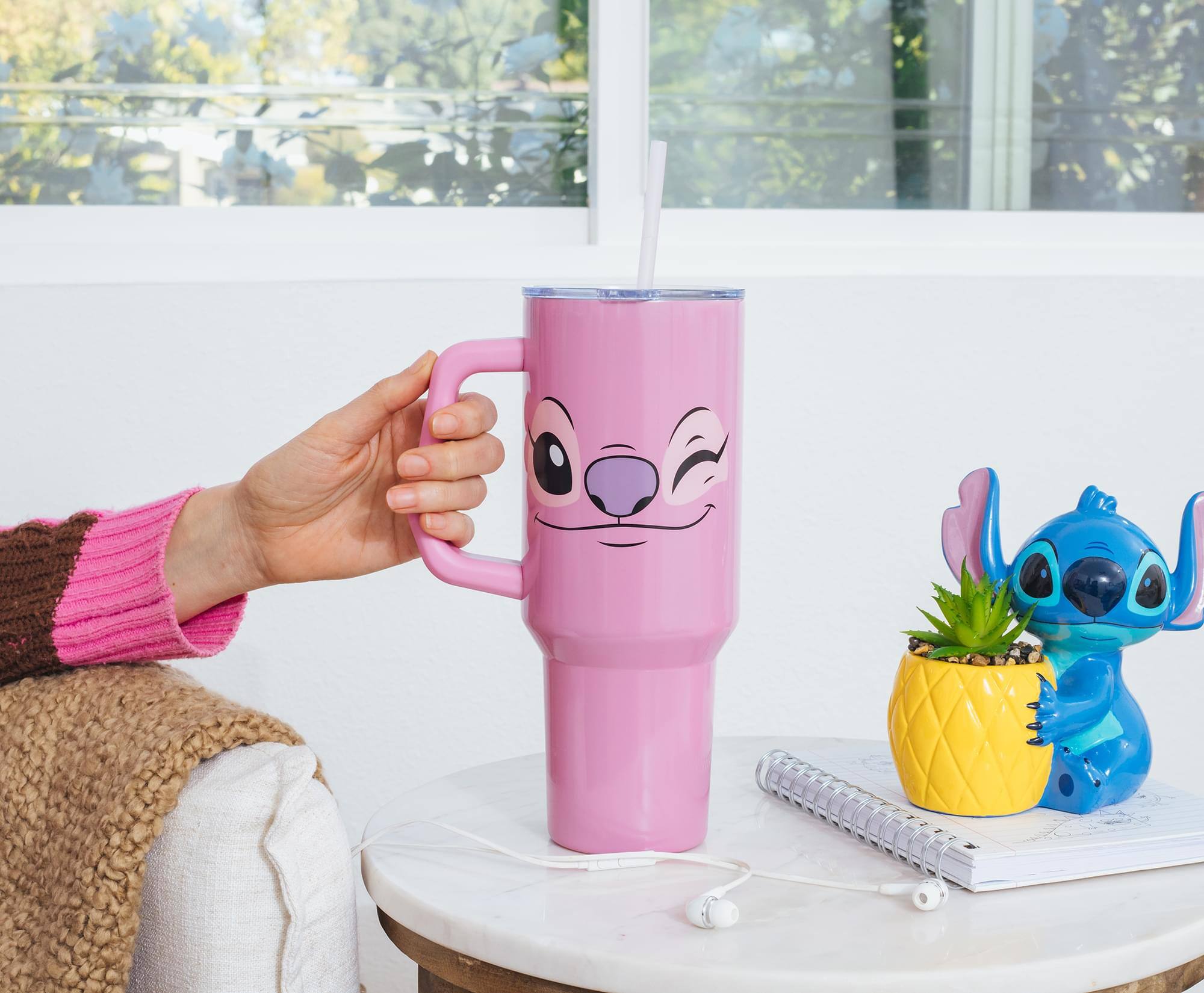 Alt View 5. Silver Buffalo - Disney Lilo & Stitch Angel Stainless Steel Tumbler With Handle | Holds 40 Ounces - Pink.