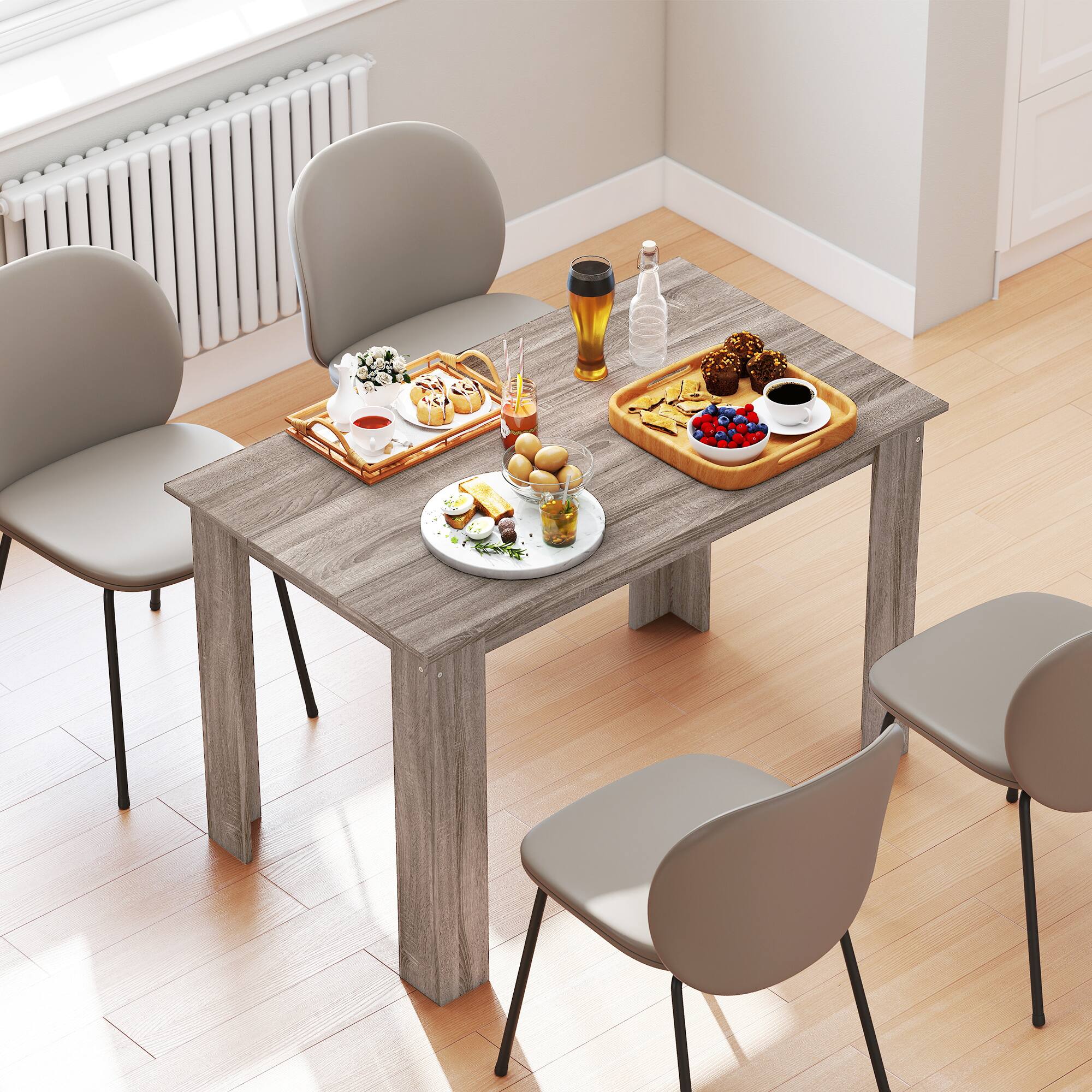 Alt View 7. Homcom - Dining Table for 4-6 People, Modern Rectangular Kitchen Table for Dining Room, Living Room - Light gray wood effect.