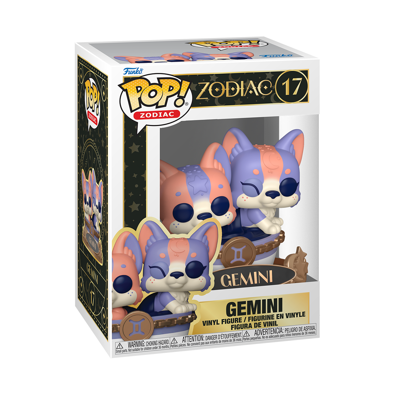 Funko POP! ZODIAC 17  
GEMINI  

VINYL FIGURE / FIGURINE EN VINYLE / FIGURA DE VINIL / FIGURA DE VINIL  

WARNING: CHOKING HAZARD - ATTENTION: PEU D'ETOUFFEMENT - ADVERTENCIA: PEIGLOR DE ASFIXIA  
Small parts. Not for children under 3 years.  
Pequeñas piezas. No es adecuado para niños menores de 3 años.  
Peut être dangereux pour les enfants de moins de 3 ans.  
Risque d'étouffement. Ne convient pas aux enfants de moins de 3 ans.