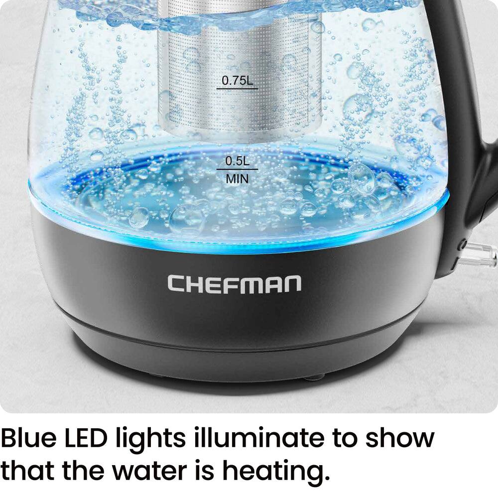 0.75L 0.5L MIN

CHEFMAN

Blue LED lights illuminate to show that the water is heating.