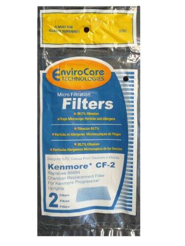 A MUST FOR ALLERGY SUFFERERS!

EnviroCare TECHNOLOGIES Micro Filtration Filters

- 99.7% Filtration
- Traps Microscopic Particles and Allergens
- Filtration 99.7%
- Particules et Allergenes Microscopiques de Plages
- 99.7% Filtration
- Particulas Microscopicas de los Desvios

Designed to Fit: Kenmore CF-2 Replacement Filter Chamber for Kenmore Progressive Uprights

Replaces 86884

2 Filters