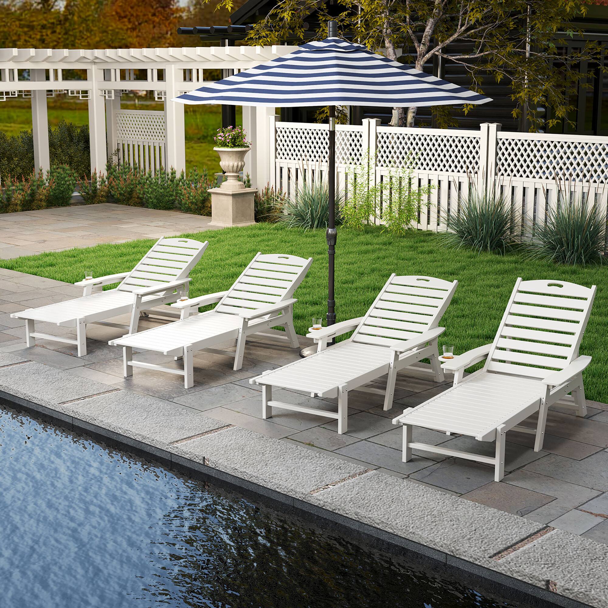 Alt View 8. Gymax - Gymax Patio Chaise Lounge Chair HDPE Recliner w/ 4-Position Backrest Outdoor - White.