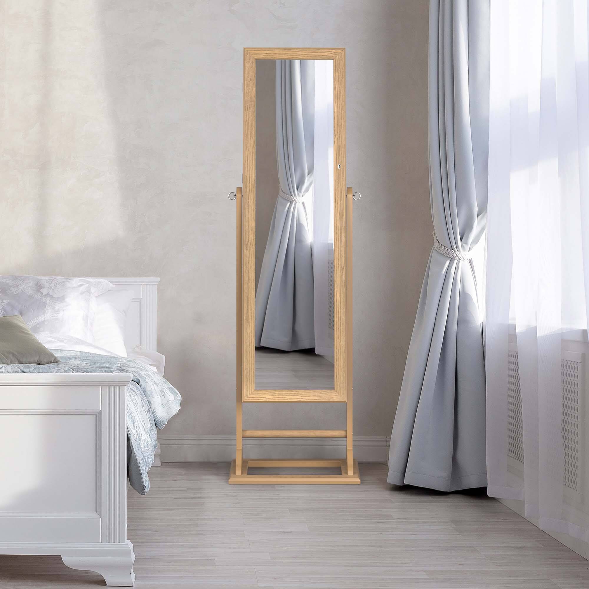 Alt View 3. Costway - Costway Jewelry Cabinet Full-Length Mirror Lockable Jewelry Armoire with 6 Lights - Natural.