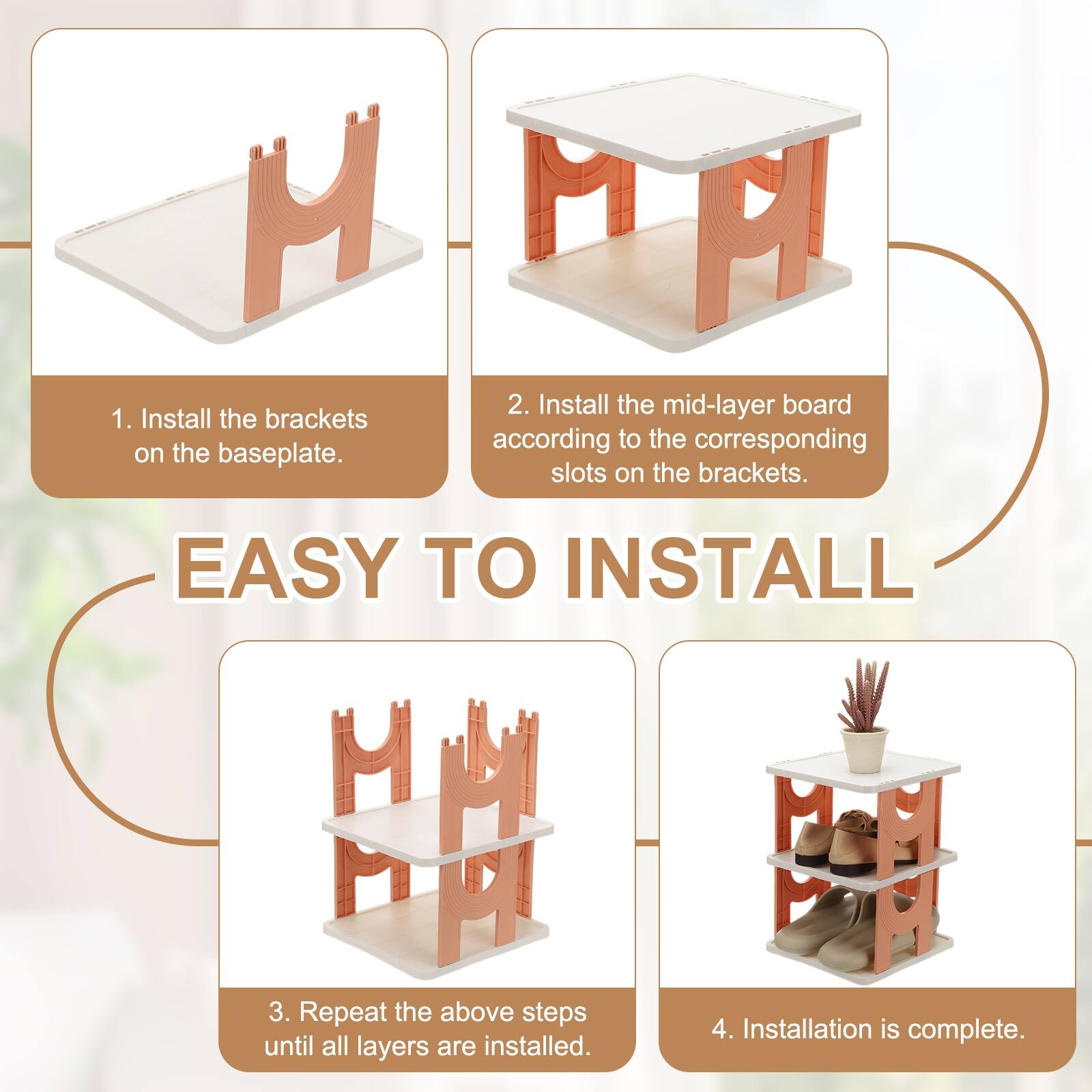 1. Install the brackets on the baseplate.
2. Install the mid-layer board according to the corresponding slots on the brackets.
3. Repeat the above steps until all layers are installed.
4. Installation is complete.