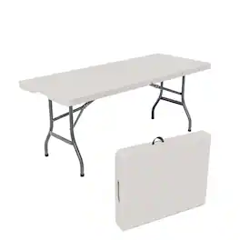 Decksplore - 70x29 Inch Portable Folding Table, Height-Adjustable for Indoor/Outdoor Events. Durable Plastic, Folds for Easy Storage - White