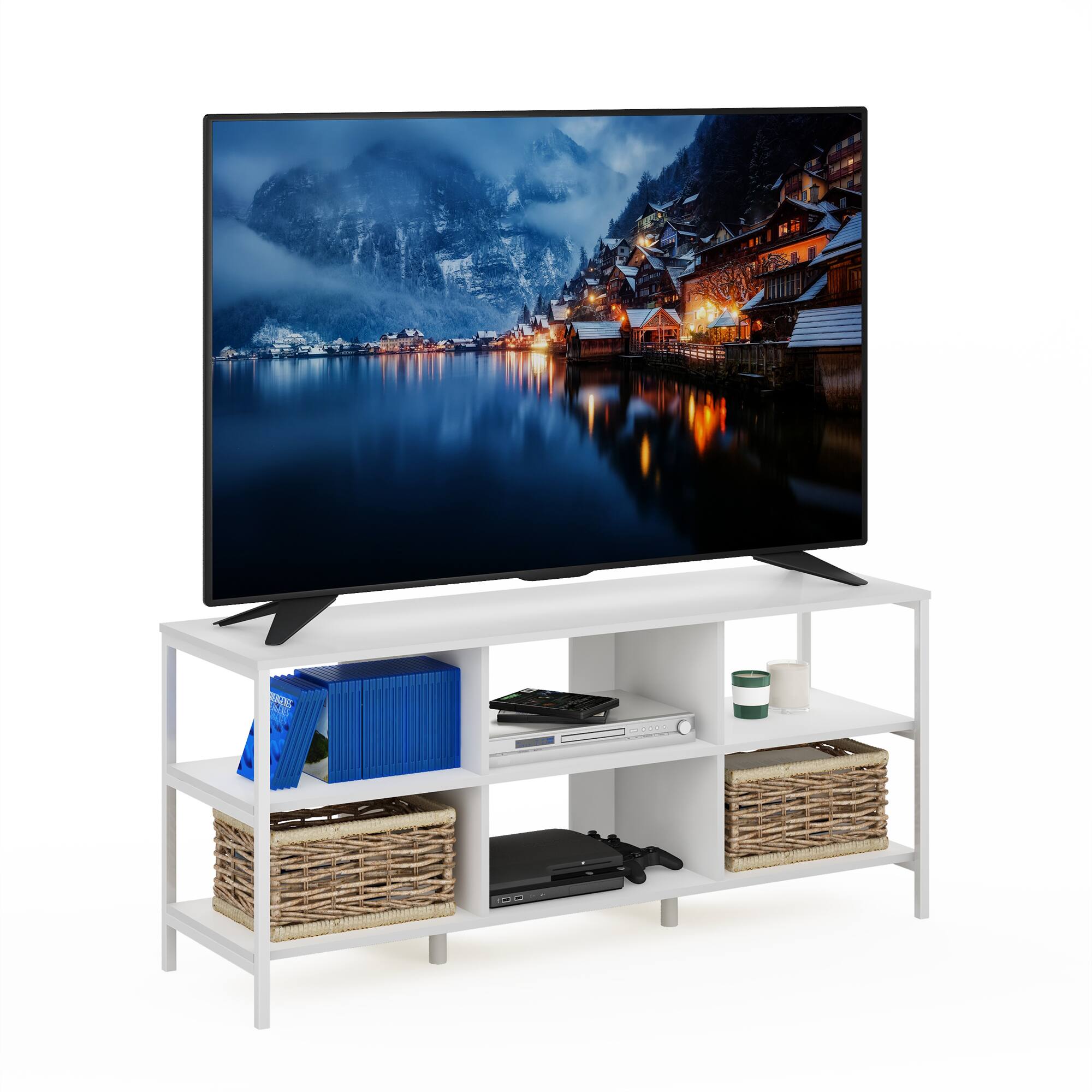 Alt View 3. Furinno - Camnus Modern Living TV Stand for TVs up to 60 Inch - Solid White/White.