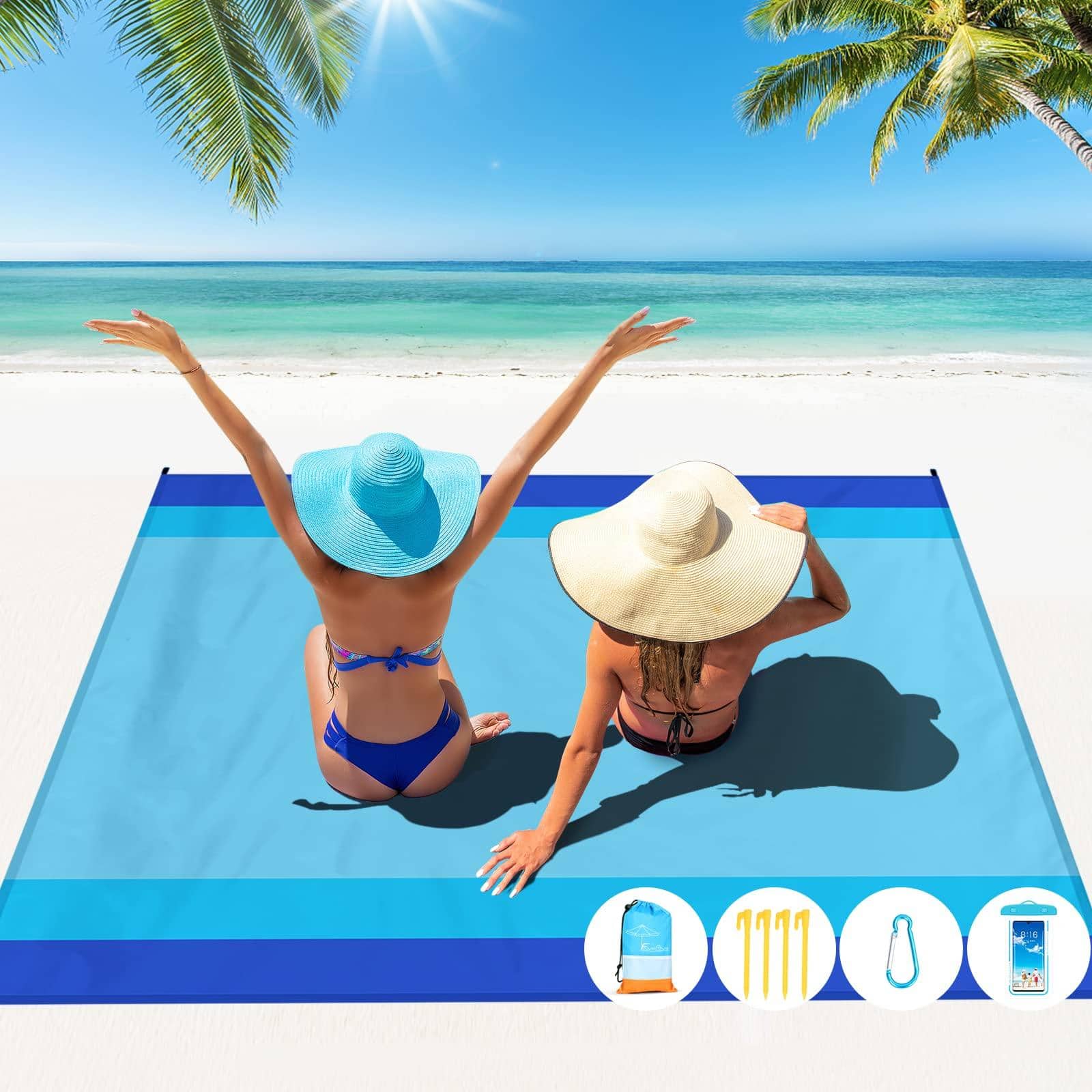 Reds Spade - Beach Blanket Oversized Extra Large X Waterproof Sandproof 1-7 Adults Lightweight Durable For Travel Campin - Blue3-10'X 9'