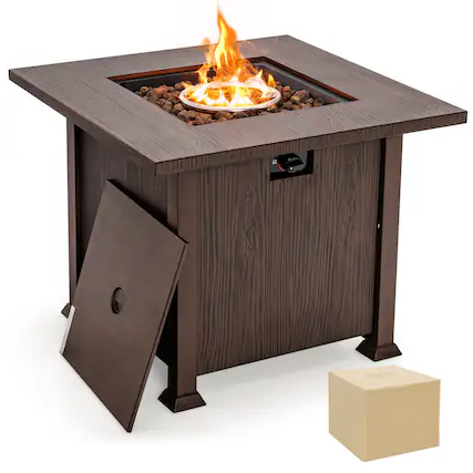 Front. Costway - Costway 32" Patio Square Fire Pit Table 50,000 BTU Propane Gas Table with Lid & Lava Rocks - Brown.