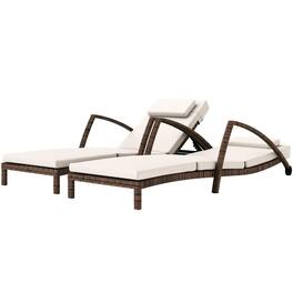 Resenkos - Set of 2 Wicker Chaise Lounge Chairs With 5-Way Back Support, Adjustable Patio Loungers - Beige