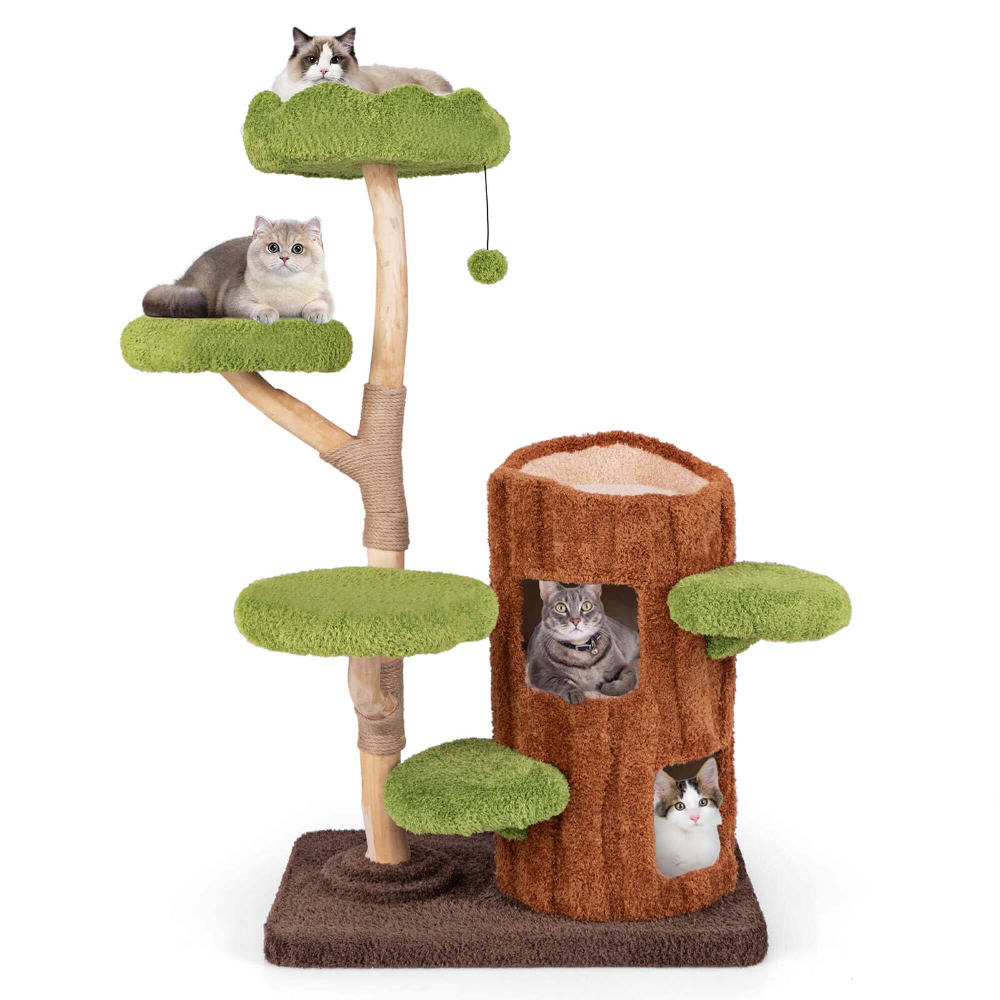 Front. Costway - Costway Multi-level Cat Tree with Double Decker Cat House Scratching Posts & Sisal Panel - Brown.