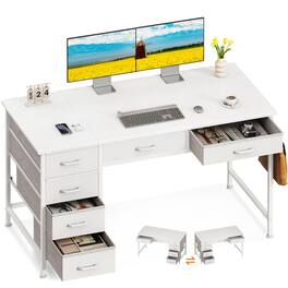 JETRANSPORT - Computer Desk With 6 Drawers 40 Inch Small Storage Reversible Headphone Hook For Home Office Work Study Table - White 48 Inch