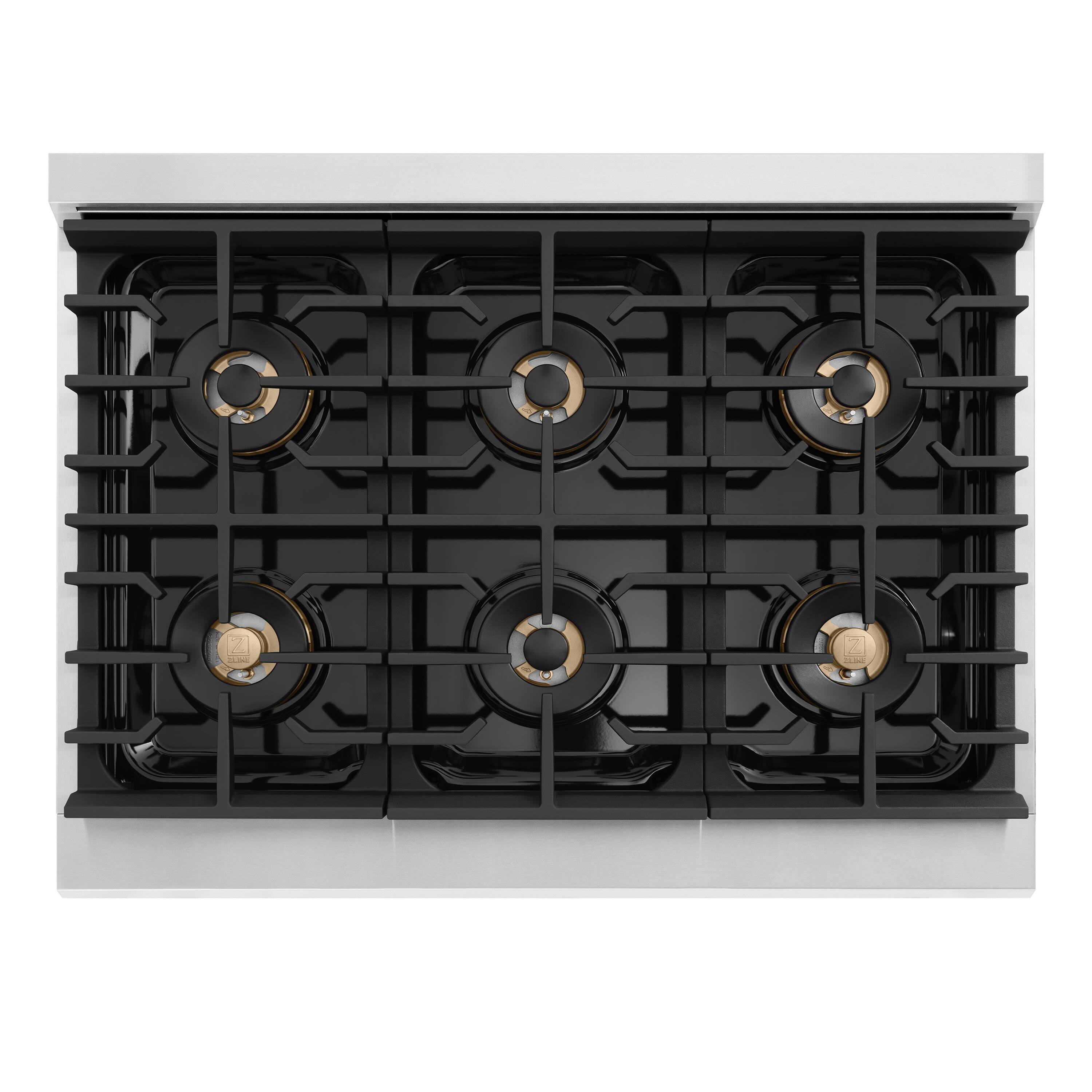 Alt View 8. ZLINE - Autograph 36 in. 5.2 cu. ft. Marino Freestanding Manual Clean DuoPro Gas Range with Convection Oven & Gold Accents - Stainless Steel.