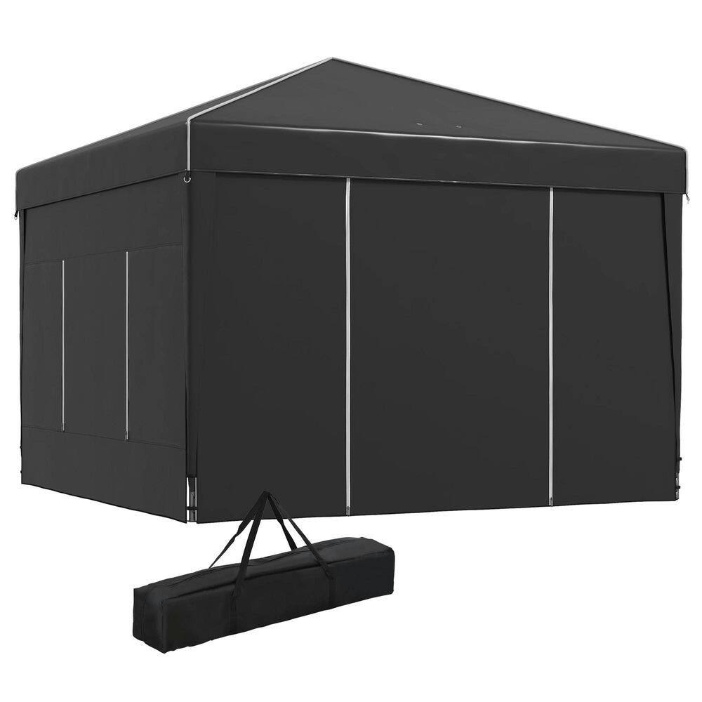 Front. Spaco - Spaco 9.7'x9.7' Pop Up Canopy with Sidewalls,Mesh Windows,Reflective Strips - Black.