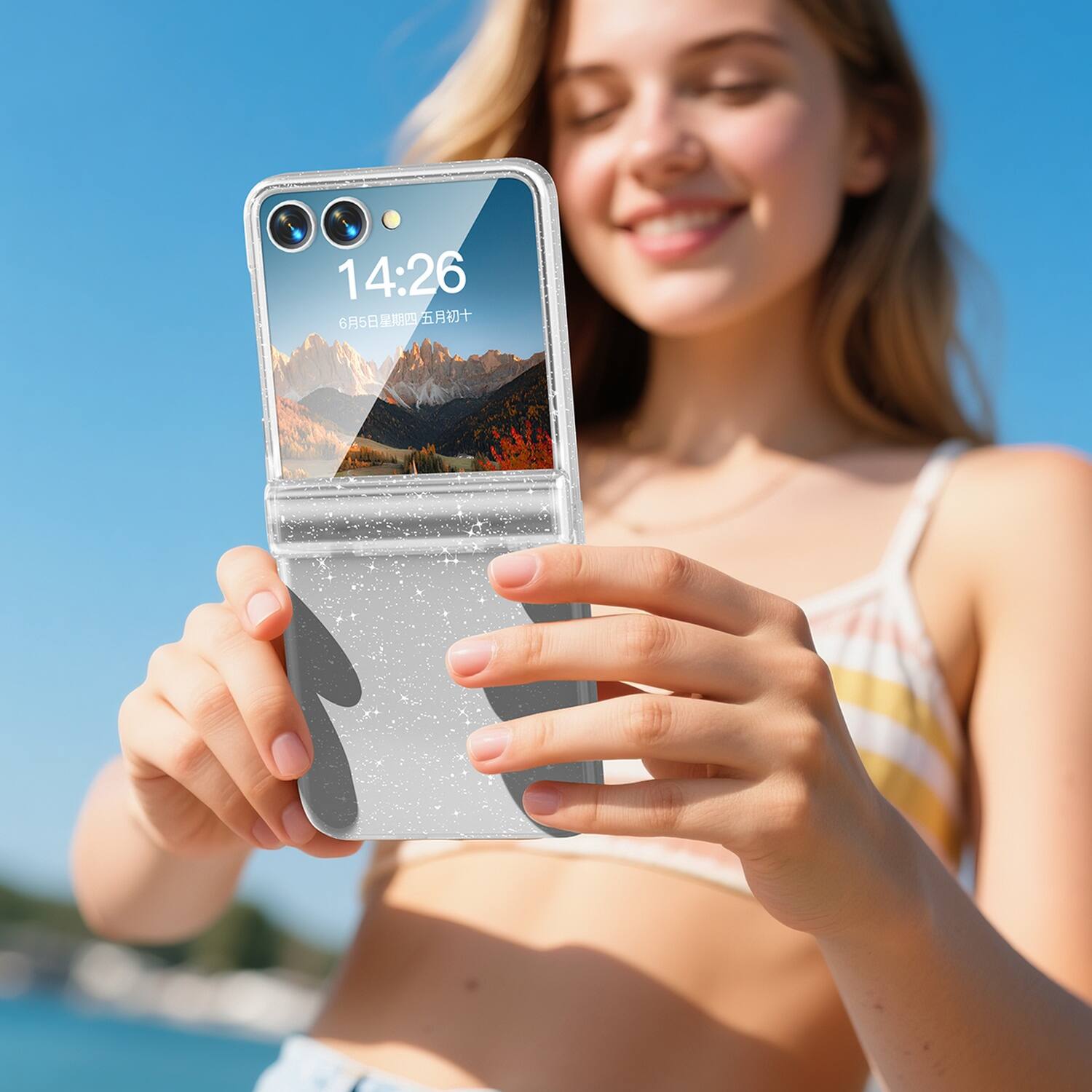 Alt View 3. Dteck - Rugged Case For Samsung Galaxy Z Flip7 Shockproof Slim Hinge Protection Cover Built-in Screen Protector - Glitter.