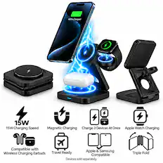 100% Charged
pepperso
15W 15W Charging Speed
+ Magnetic Charging
Charge 3 Devices At Once
Apple Watch Charging
Compatible with Apple & Samsung Wireless Charging Earbuds
Travel Ready
Triple Fold
Devices sold separately.