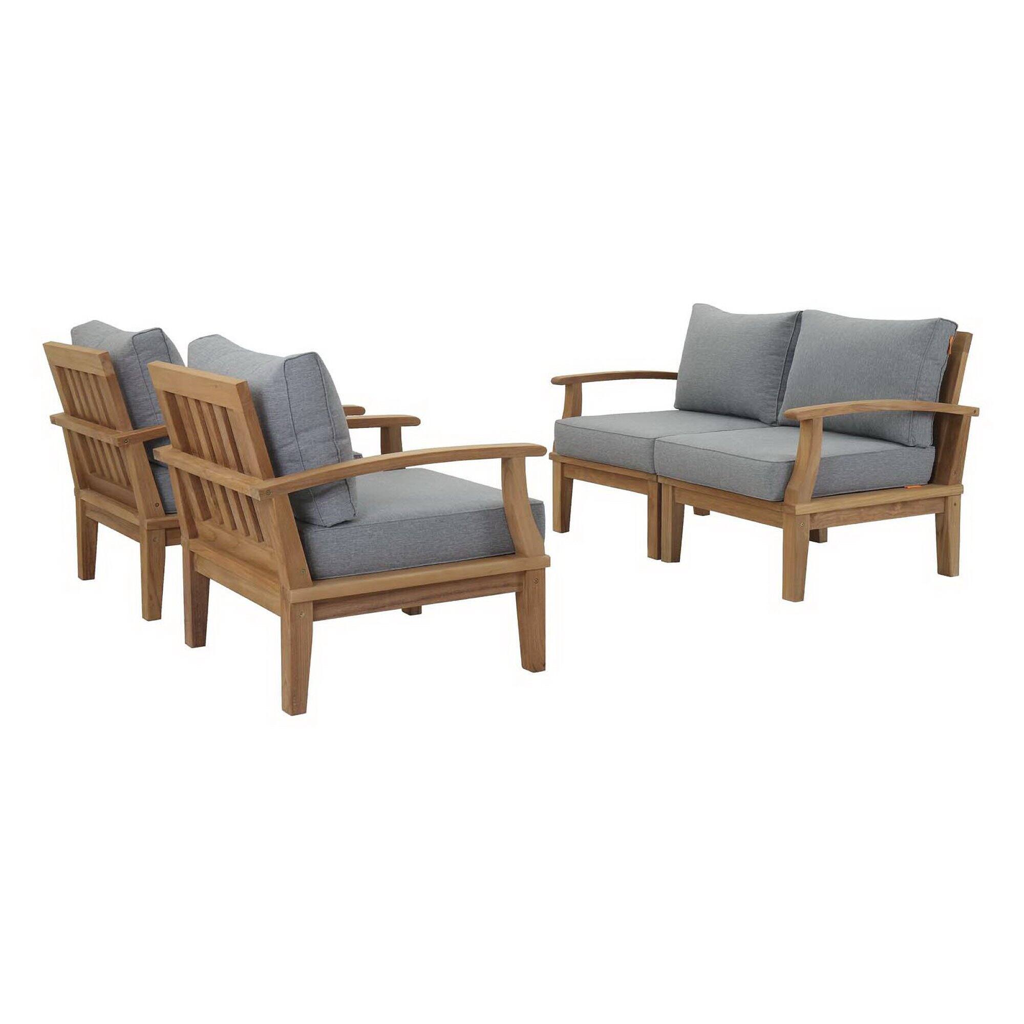 Angle. Modway - Marina 4 Piece Outdoor Patio Teak Set by Modway - Natural Gray.