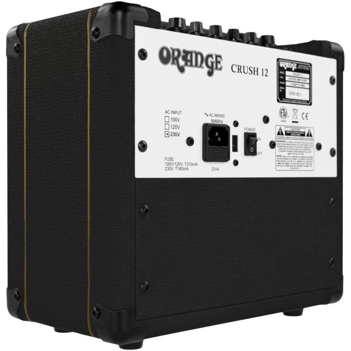 ORANGE CRUSH 12  
AC INPUT: 100V, 120V, 230V  
FUSE: 100V/120V T315mA, 230V T160mA  
AC MAINS: 50/60Hz  
POWER: 23VA  
W/O DFF  
CE