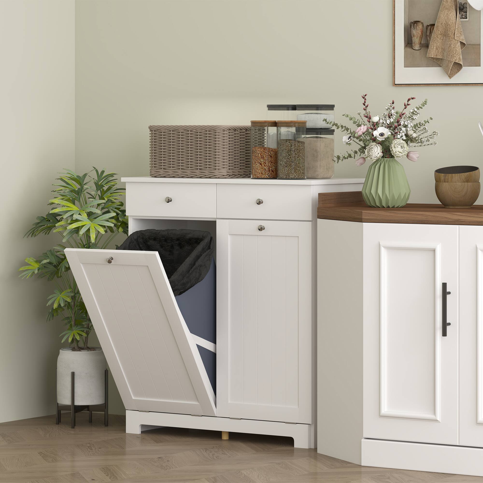 Alt View 8. Homcom - Laundry Hamper Cabinet with 2 Removable Baskets, Tilt Out Design with 2 Drawers and 2 Doors​ - White.