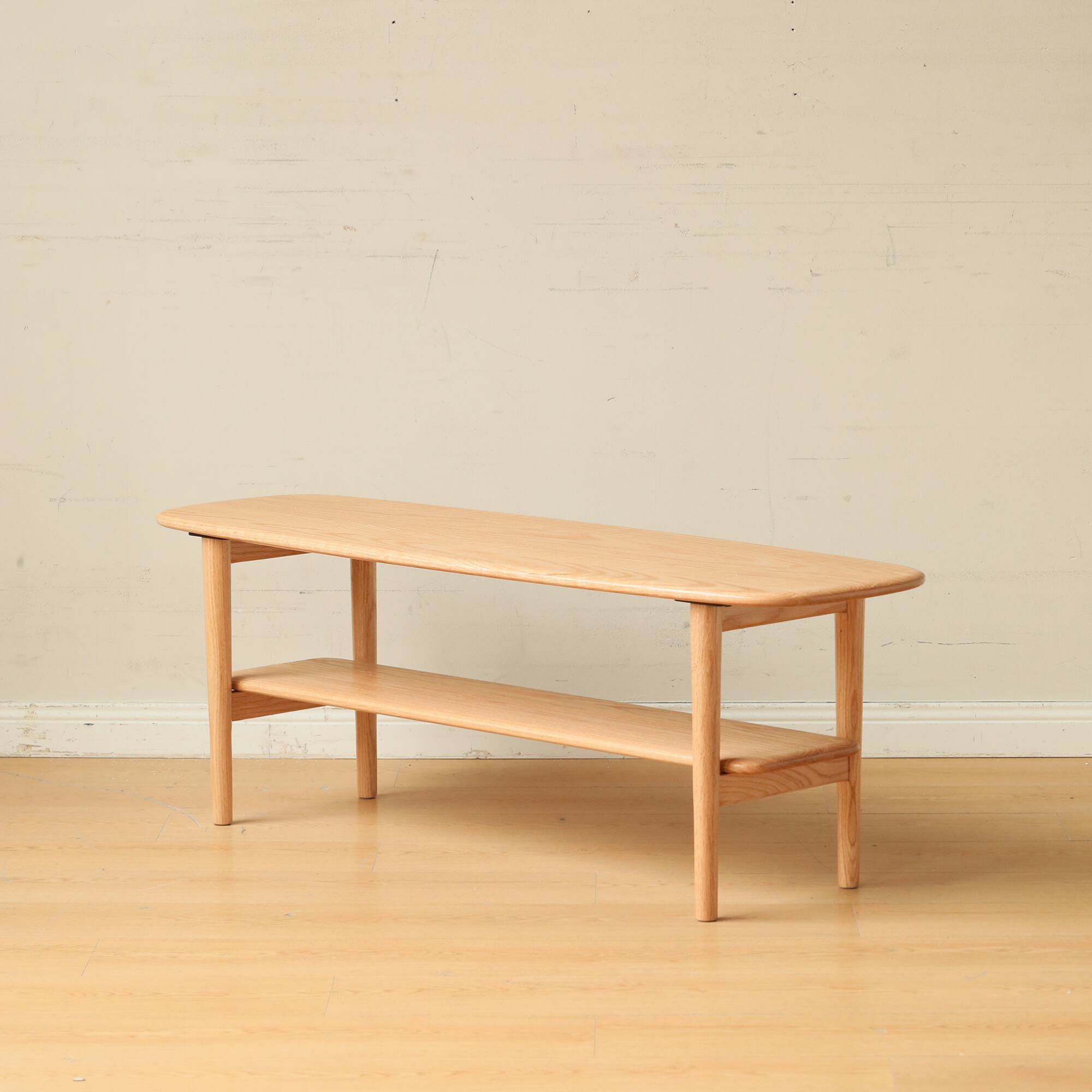 Alt View 2. GOODSILO - Solid Wood Low Coffee Table with Storage Shelf - Compact Design for Living Room or Study Desk - Oak.