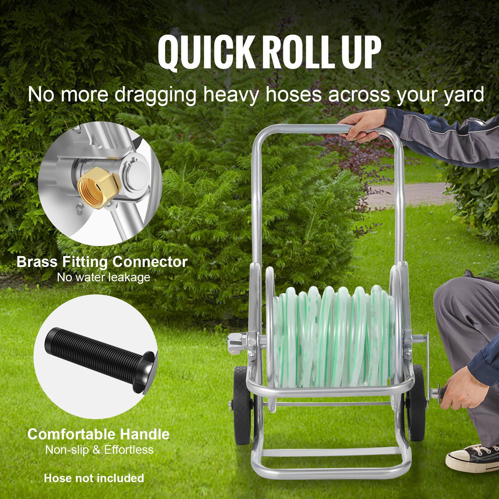 QUICK ROLL UP
No more dragging heavy hoses across your yard
Brass Fitting Connector
No water leakage
Comfortable Handle
Non-slip & Effortless
Hose not included