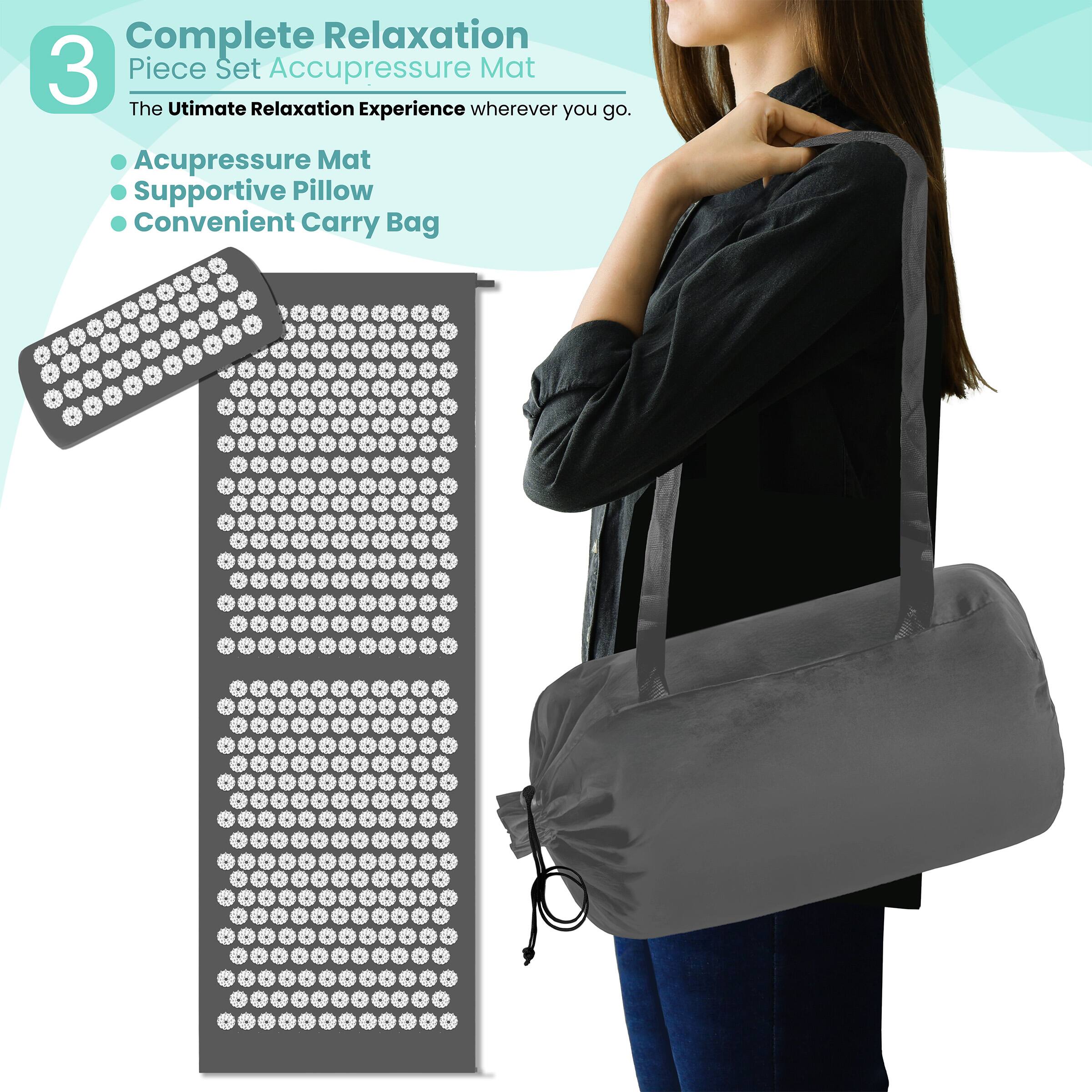 Complete Relaxation  
3 Piece Set Acupressure Mat  
The Ultimate Relaxation Experience wherever you go.  

- Acupressure Mat  
- Supportive Pillow  
- Convenient Carry Bag