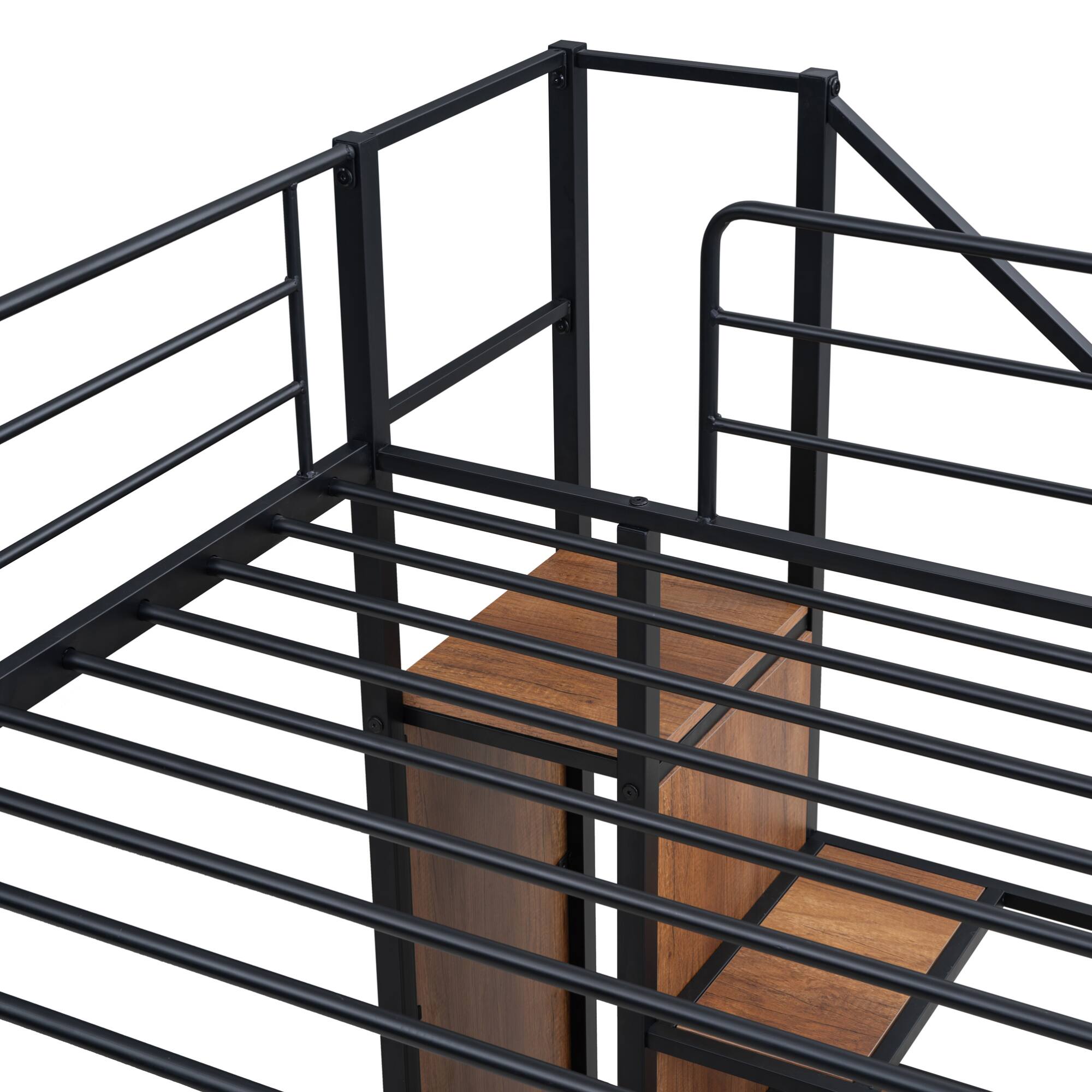 Alt View 7. GOODSILO - Contemporary Twin Over Twin Metal Bunk Bed with Integrated Storage Ladder and Wardrobe - Black.