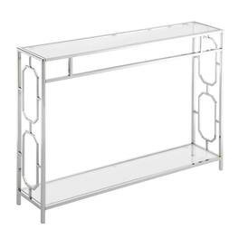 FurniFact - Modern Chrome Console Table with Sleek Finish and Elegant Design - Clear Glass