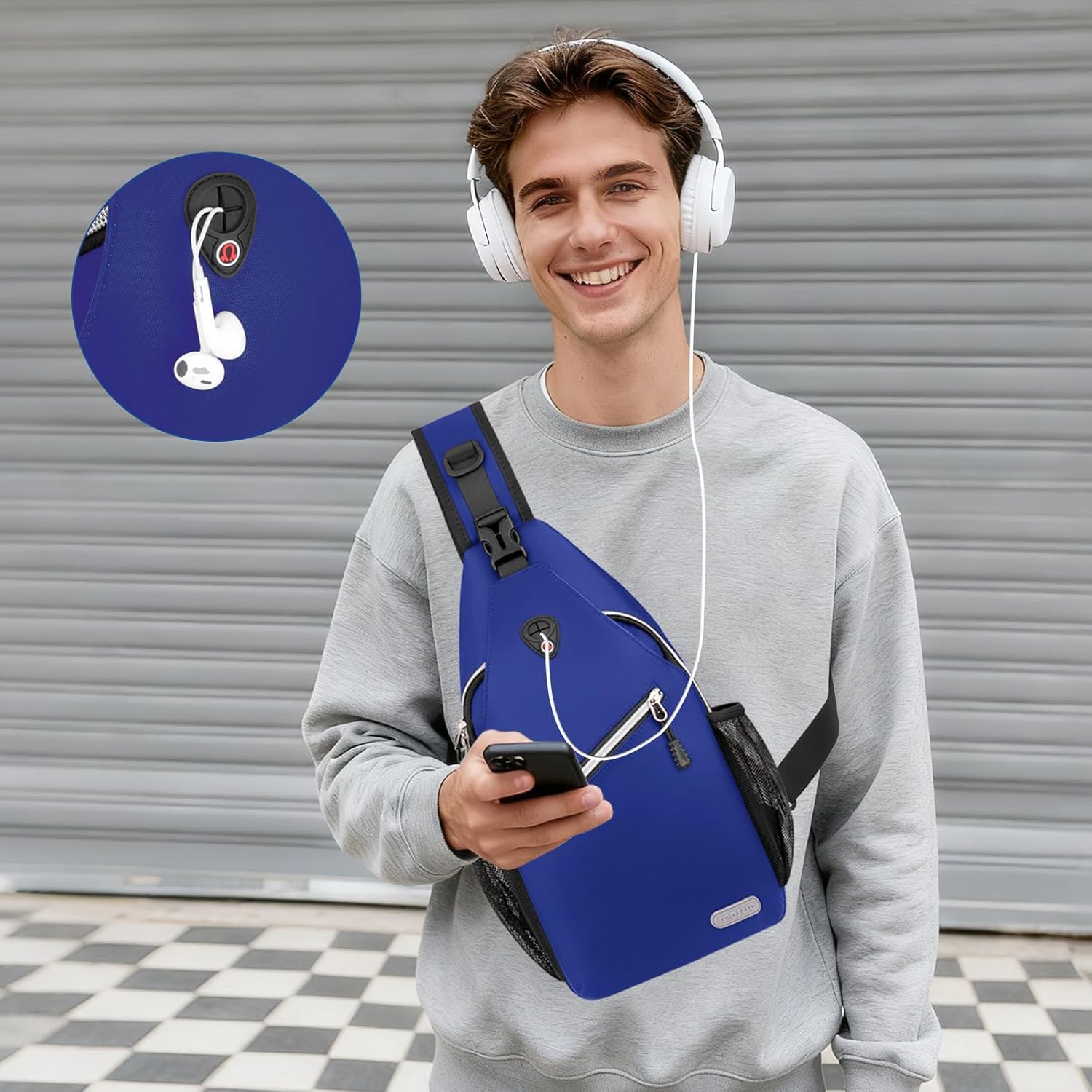Alt View 3. mosiso - Sling Backpack Multipurpose Crossbody Shoulder Bag Travel Hiking Daypack - Royal Blue.