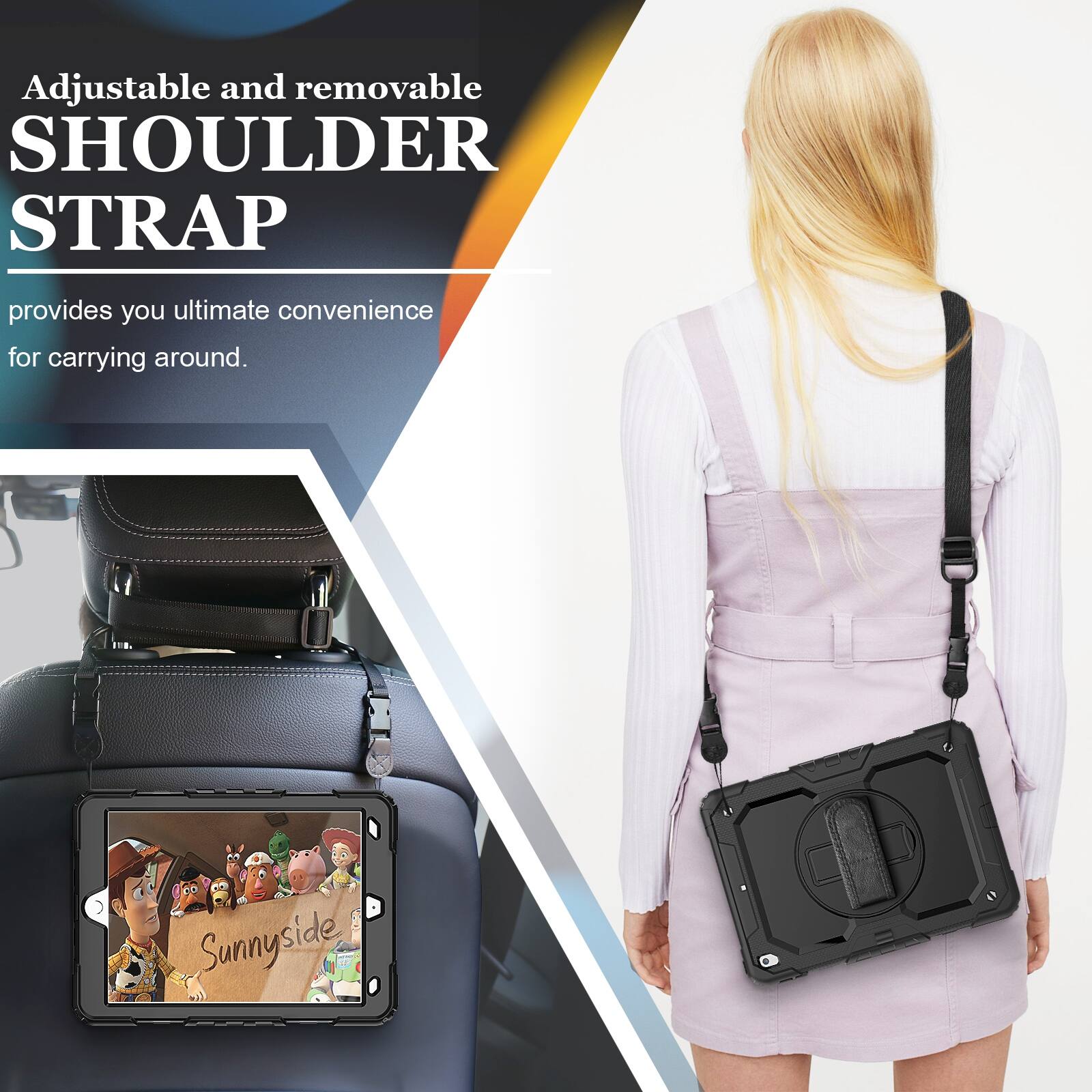 Adjustable and removable SHOULDER STRAP provides you ultimate convenience for carrying around. Sunnyside