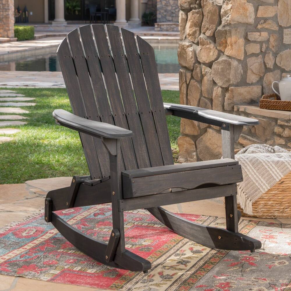 Left. Loheer - Loheer Malibu Adirondack Rocking Chair Acacia Wood Outdoor Rocker Dark Grey - Dark Grey.