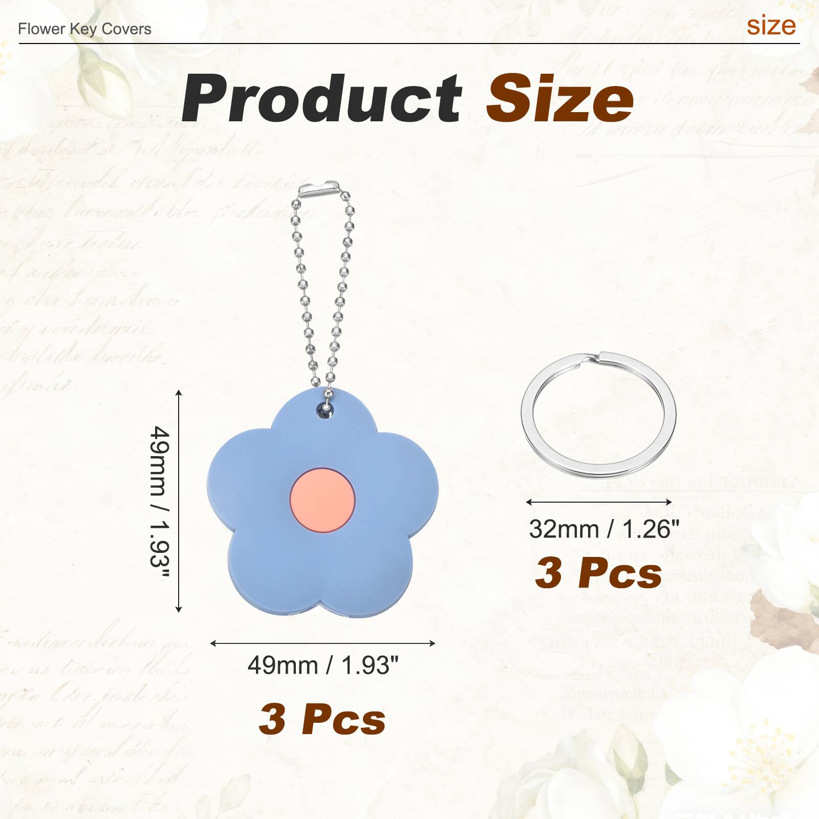 Flower Key Covers

Product Size

49mm / 1.93"  
32mm / 1.26"  
3 Pcs