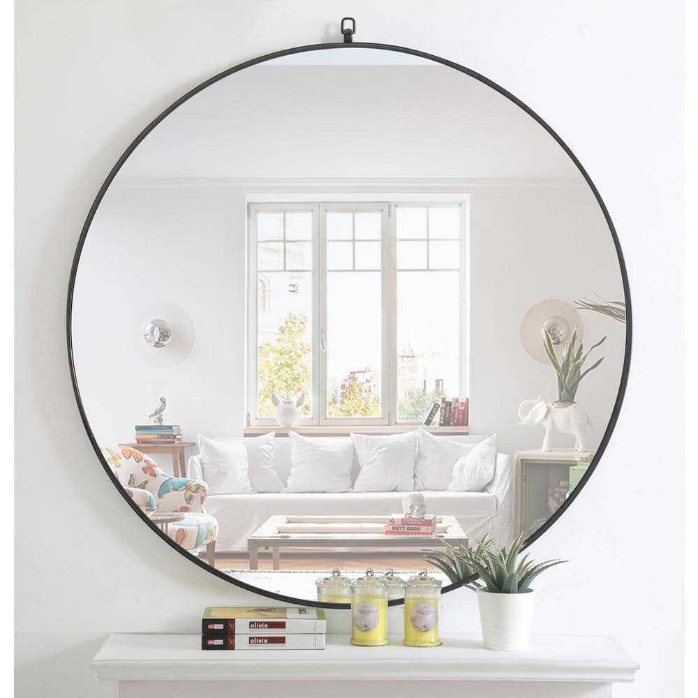 Elegant Decor - Metal frame Round Mirror with decorative hook 48 inch finish - Black price history on PriceWatchPro