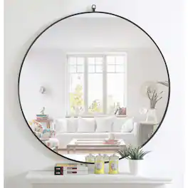 Elegant Decor - Metal frame Round Mirror with decorative hook 48 inch finish - Black